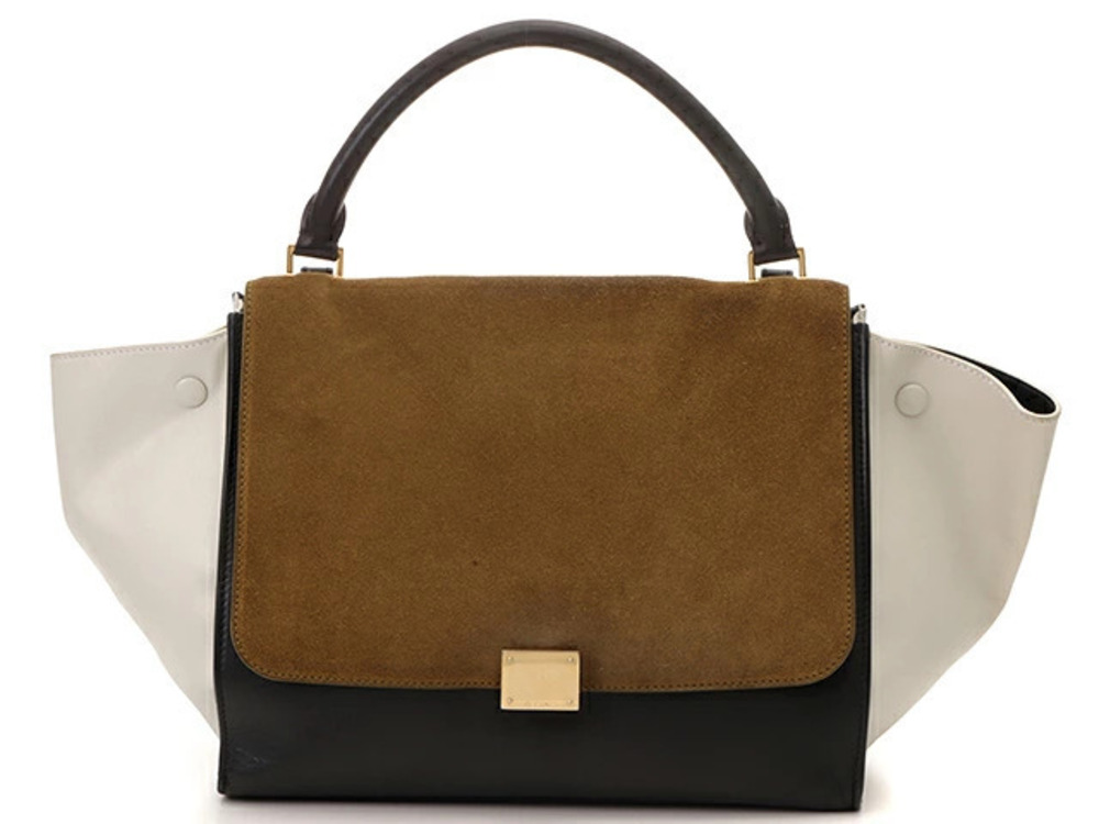 Celine Trapeze Bag Black White Khaki Green Calfskin Suede
